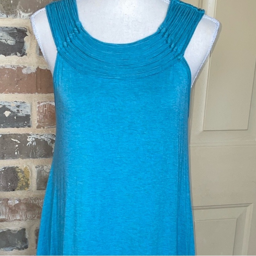 Max Edition Pleated Halter Neck Swing Top Teal Blue Polished Jersey Knit Large - Picture 11 of 13